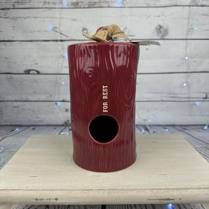 Rae Dunn For Rest Woodgrain Cylinder Ceramic Birdhouse